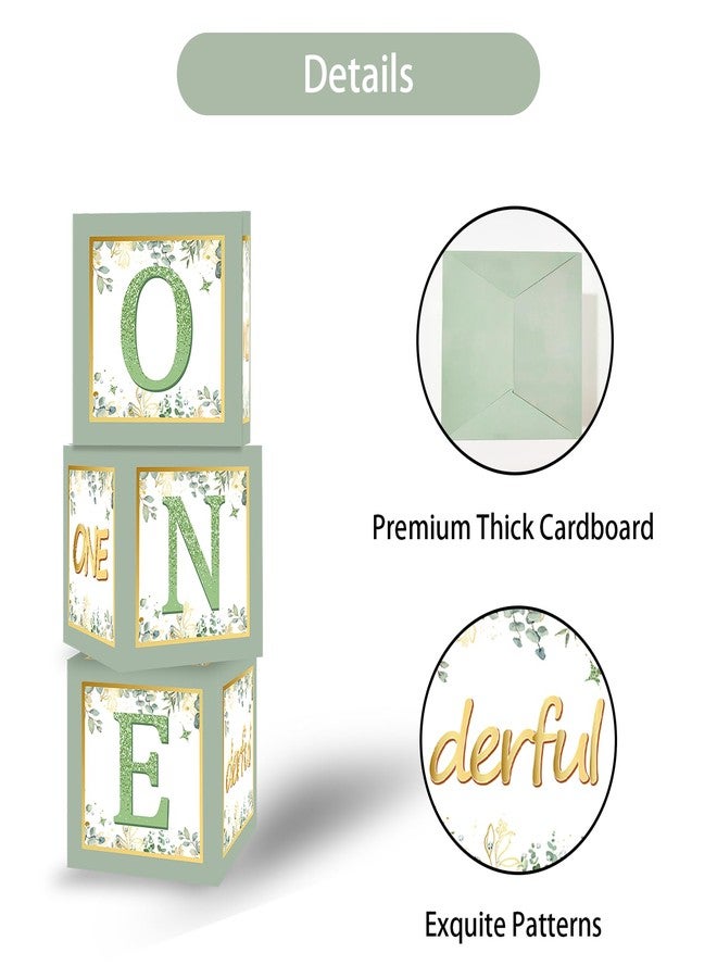 Racenaf 1st Birthday Boxes Decorations - 3Pcs Sage Green and Gold Miss Onederful Balloons Boxes for Girls One Year Old Party Cardboard Box Decor, 1st Birthday Party Supplies - Image 3